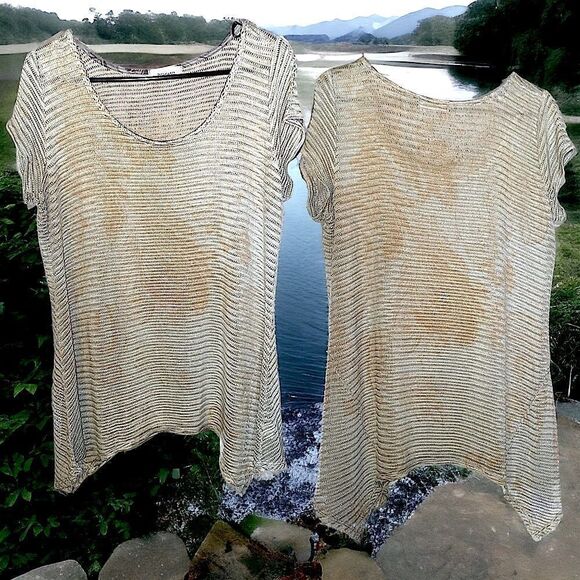 Dress Barn l Short sleeve blouse/top l Soft Stretch l Green/Tan l Scoop neck l L - Picture 1 of 11